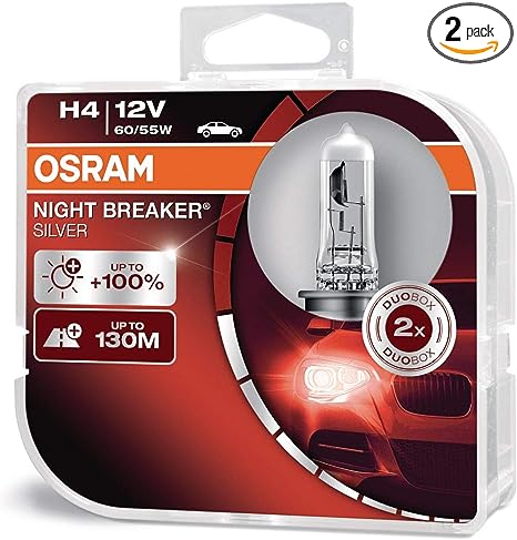 [LU] Bombillo H4 12V 75/68W P43 Night Breaker Silver 100% mas Luz Caja Dura X2 64193NBS-02CD marca Osram