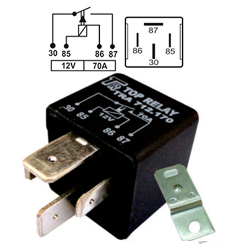 [LU] Relay Auxiliar de Potencia 4 Patas con Soporte Metalico 12V 70A TRA712170 marca Top Relay