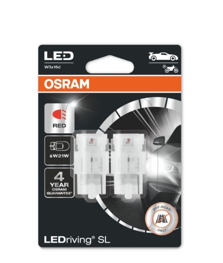[LU] Bombillo Led W21W T20-1 2.7W 12V Rojo 7505DRP-02B marca Osram