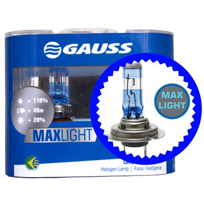 [GAUS-GL123] [MO] BOMBILLO HALOGENO H7 PX26D 12V 55W FARO MAXLIGHT PERFORMANCE 110% MAS LUZ 40M + 20% LUMINOCIDAD PREMIUM DUOPACK 64210NBU GAUSS GL123 CODIGO 28050